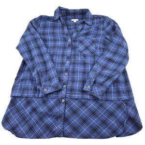 J. Jill Women's size SP Small Petite Flannel Button Up Blouse Blue Plaid Tunic
